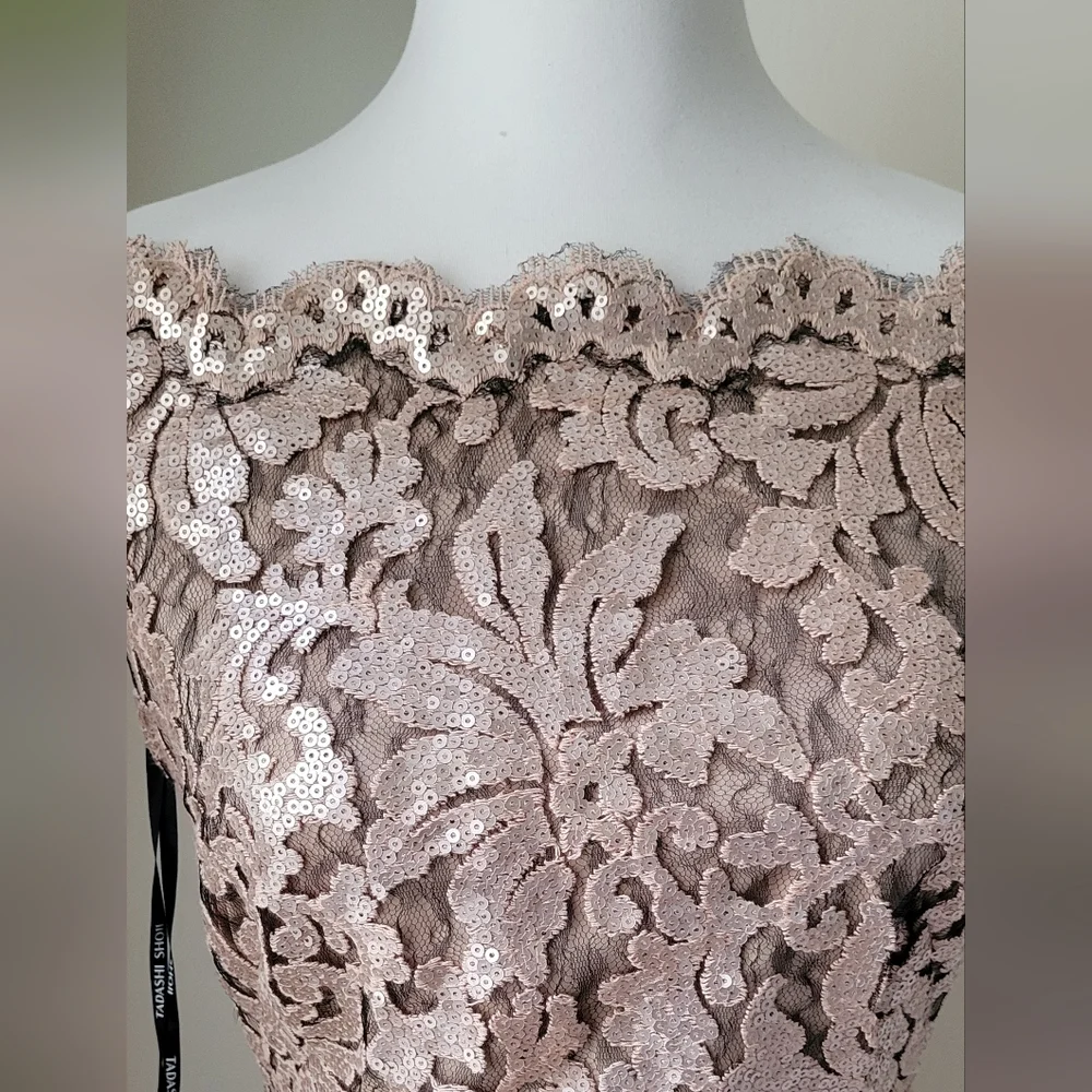 NWT Tadashi Shoji Metallic Lace Off-Shoulder Dress SZ 8 - Picture 6 of 9